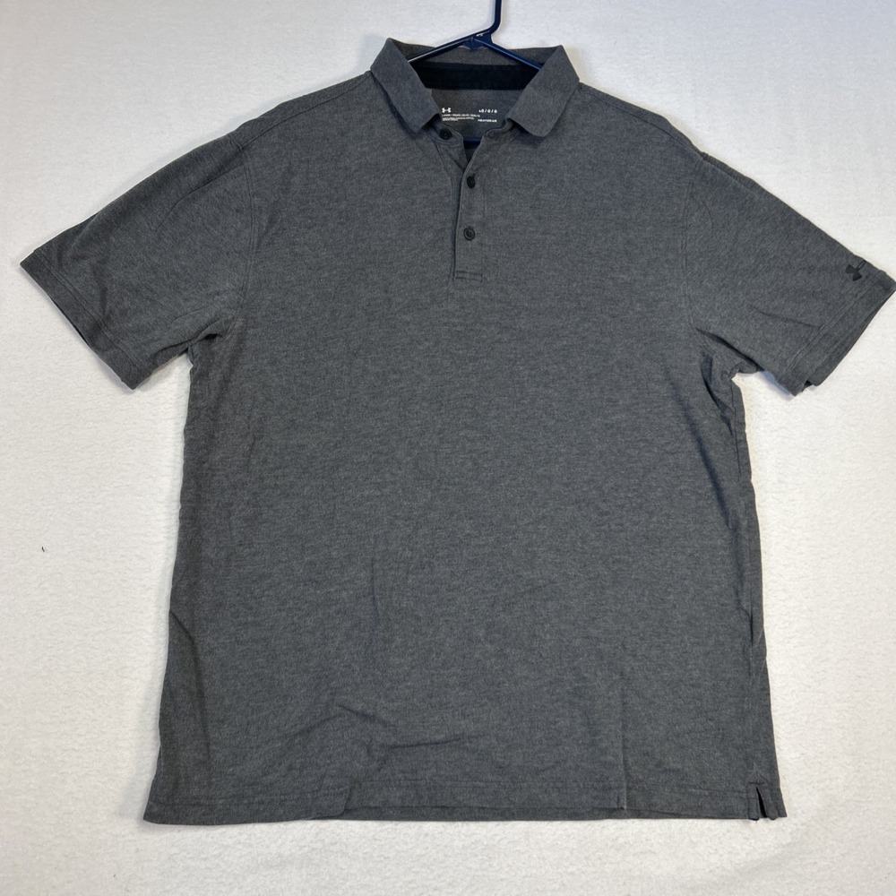 Under Armour Polo Shirt Mens Large Gray Heatgear Loose Cotton Blend Short Sleeve
